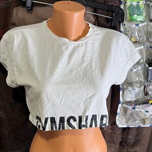 Gymshark White Cropped Tee with Black Logo Hem